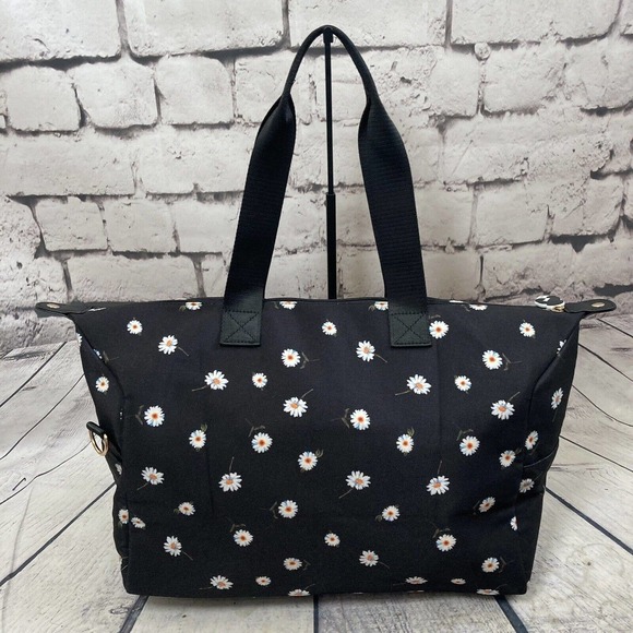 Alice + Olivia Daisy Black Floral Print‎ Weekender Duffel Bag Overnight Handbag - Picture 3 of 13
